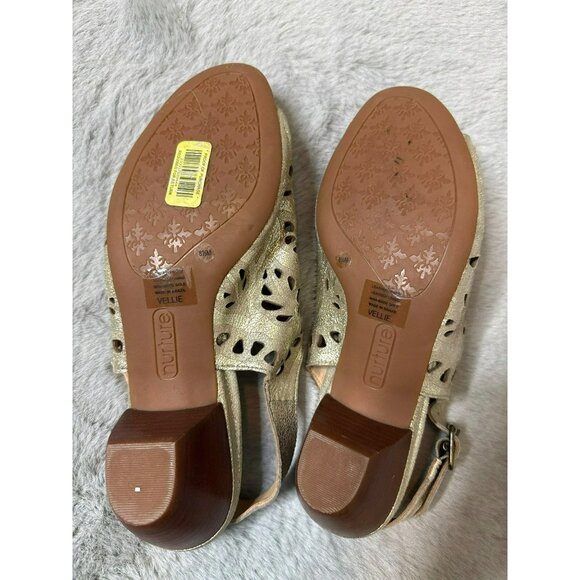 Nurture Shimmer Taupe Leather Cut Out Sandals Heels Side Zipper Open Toe - Picture 7 of 7